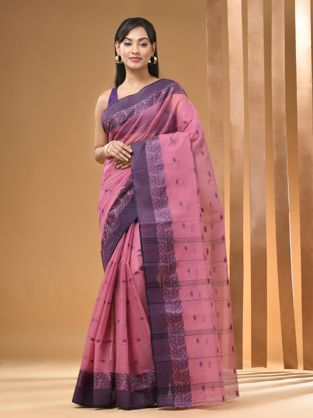 Lilac Pure Cotton Tant Saree With Woven Designs