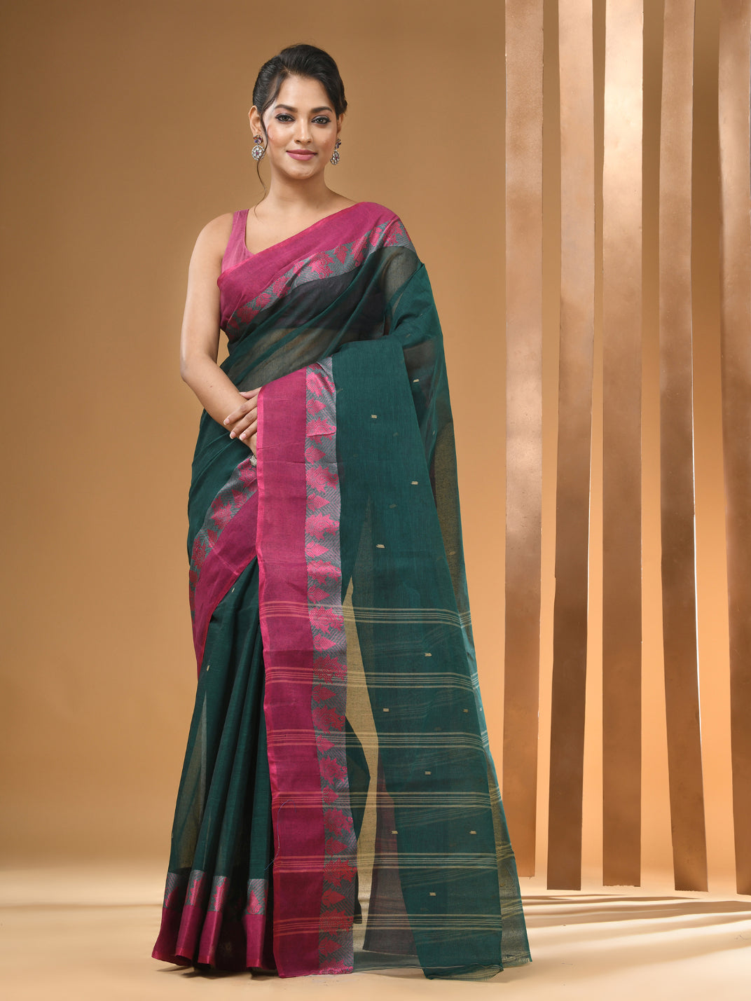 Castleton Green Pure Cotton Tant Saree With Woven Designs
