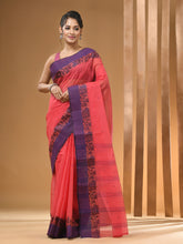 Load image into Gallery viewer, Salmon Red Pure Cotton Tant Saree With Woven Designs
