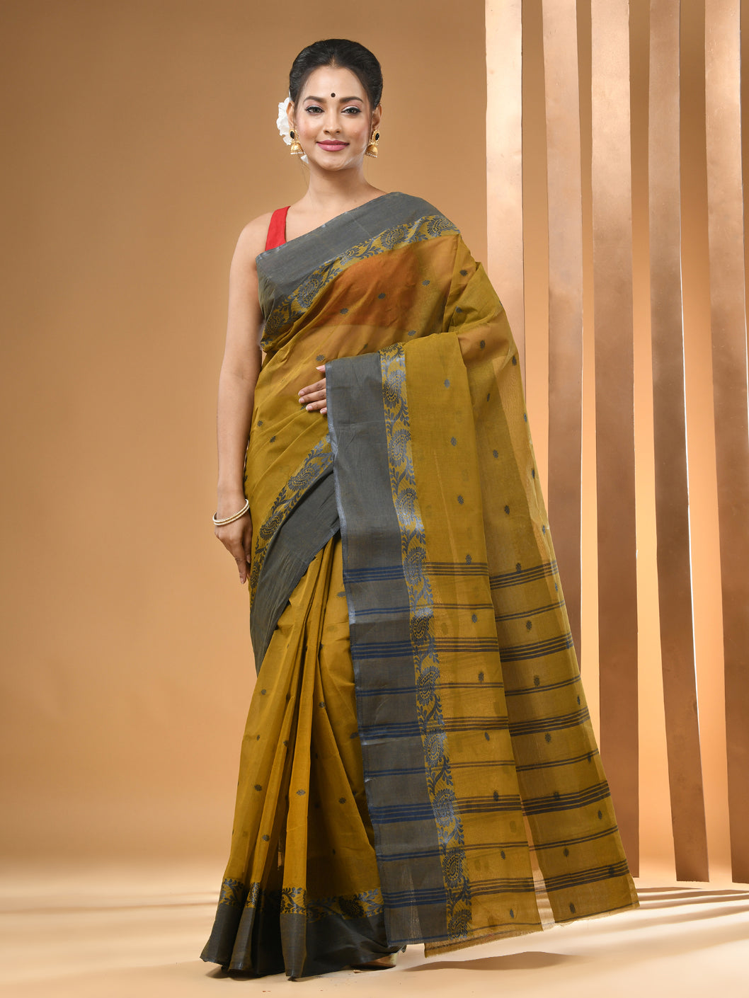 Sandstorm Yellow Pure Cotton Tant Saree With Woven Designs