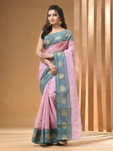 Load image into Gallery viewer, Crepe Pink Pure Cotton Tant Saree With Woven Designs
