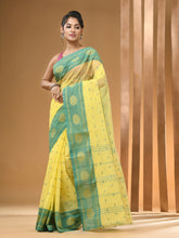 Load image into Gallery viewer, Lemon Yellow Pure Cotton Tant Saree With Woven Designs
