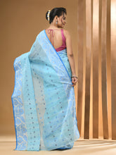 Load image into Gallery viewer, Sky Blue Pure Cotton Tant Saree With Woven Designs
