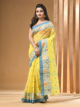 Load image into Gallery viewer, Light Yellow Pure Cotton Tant Saree With Woven Designs
