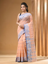 Load image into Gallery viewer, Peach Pure Cotton Tant Saree With Woven Designs
