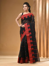 Load image into Gallery viewer, Black Pure Cotton Tant Saree With Woven Designs
