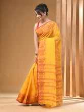 Load image into Gallery viewer, Yellow Pure Cotton Tant Saree With Woven Designs
