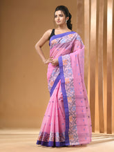 Load image into Gallery viewer, Bubblegum Pink Pure Cotton Tant Saree With Woven Designs
