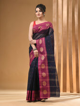 Load image into Gallery viewer, Navy Blue Pure Cotton Tant Saree With Woven Designs
