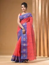 Load image into Gallery viewer, Crimson Red Pure Cotton Tant Saree With Woven Designs
