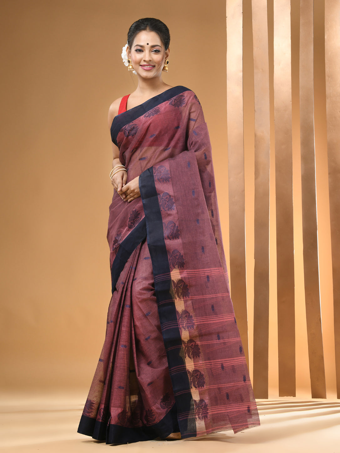 Purple Pure Cotton Tant Saree With Woven Designs