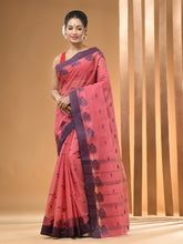 Load image into Gallery viewer, Flamingo Pink Pure Cotton Tant Saree With Woven Designs

