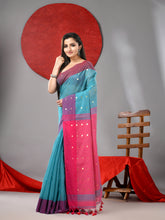 Load image into Gallery viewer, Sea Green Cotton Blend Saree With Sequins Work
