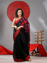 Load image into Gallery viewer, Black Cotton Handspun Saree With Woven Designs
