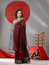 Load image into Gallery viewer, Maroon Cotton Soft Saree With Zari Border
