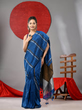 Load image into Gallery viewer, Sapphire Blue Cotton Soft Saree With Stripe Designs
