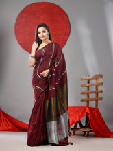 Load image into Gallery viewer, Maroon Cotton Soft Saree With Stripe Designs
