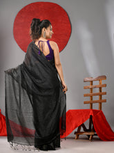 Load image into Gallery viewer, Black Cotton Soft Saree With Stripe Designs
