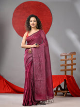 Load image into Gallery viewer, Magenta Cotton Soft saree With Check Designs
