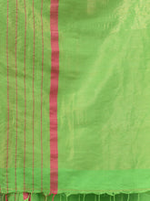 Load image into Gallery viewer, Parrot Green Cotton Soft Saree With Checked Box Border

