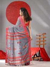 Load image into Gallery viewer, Grey Linen Saree With Woven Designs
