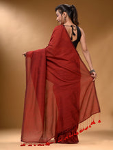 Load image into Gallery viewer, Red Cotton Handspun Soft Saree With Pompom
