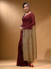 Load image into Gallery viewer, Maroon Cotton Handspun Soft Saree With Contrast Beige Pallu

