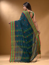 Load image into Gallery viewer, Teal Cotton Handspun Soft Saree With Nakshi Border
