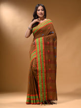 Load image into Gallery viewer, Ochre Yellow Cotton Handspun Soft Saree With Nakshi Border
