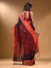 Load image into Gallery viewer, Brown Cotton Handspun Soft Saree With Nakshi Border And Contrast With Red Pallu
