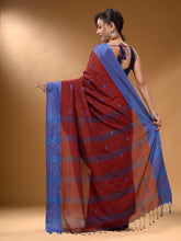 Load image into Gallery viewer, Brick Red Cotton Handspun Soft Saree With Texture Border
