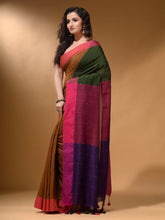 Load image into Gallery viewer, Dijon Yellow Cotton Handspun Soft Saree With Contrast Multicolor Pallu
