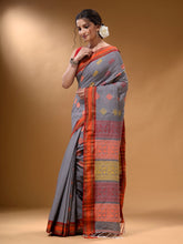 Load image into Gallery viewer, Grey Silk Matka Soft Saree With Nakshi Pallu
