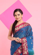 Load image into Gallery viewer, Sapphire Blue Cotton Soft Saree With Floral Motifs
