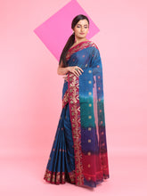 Load image into Gallery viewer, Sapphire Blue Cotton Soft Saree With Floral Motifs
