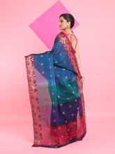 Load image into Gallery viewer, Sapphire Blue Cotton Soft Saree With Floral Motifs
