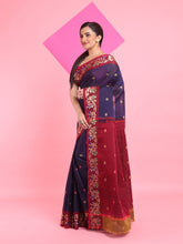 Load image into Gallery viewer, Blue Cotton Soft Saree With Floral Motifs
