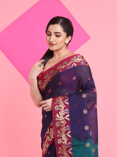 Load image into Gallery viewer, Blue Cotton Soft Saree With Floral Motifs
