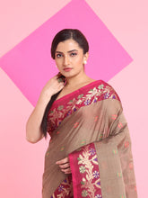 Load image into Gallery viewer, Beige Cotton Soft Saree With Floral Motifs
