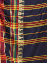 Load image into Gallery viewer, Navy Blue Cotton Handspun Saree With Temple Borders
