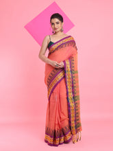 Load image into Gallery viewer, Peach Cotton Handspun Soft Saree
