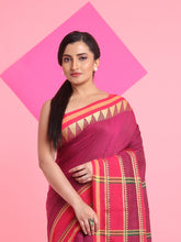 Load image into Gallery viewer, Fuchsia Cotton Handspun Saree With Temple Borders
