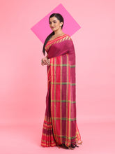 Load image into Gallery viewer, Fuchsia Cotton Handspun Saree With Temple Borders
