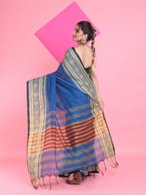 Load image into Gallery viewer, Sapphire Blue Cotton Handspun Saree With Nakshi Borders
