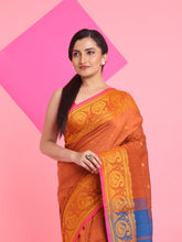 Load image into Gallery viewer, Rust Cotton Handspun Saree With Paisley Border
