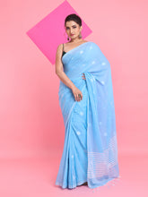 Load image into Gallery viewer, Sky Blue Cotton Saree With Texture Pattern
