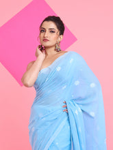 Load image into Gallery viewer, Sky Blue Cotton Saree With Texture Pattern
