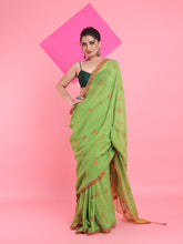 Load image into Gallery viewer, Light Green Cotton Saree With Texture Pattern
