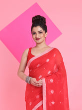 Load image into Gallery viewer, Red Cotton Saree With Texture Pattern
