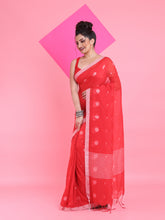 Load image into Gallery viewer, Red Cotton Saree With Texture Pattern
